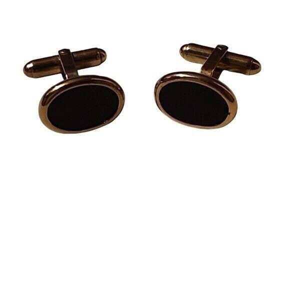 Christian‎ Dior Cufflinks Oval Black Gold Tone Vintage Classic Formal - Picture 1 of 5